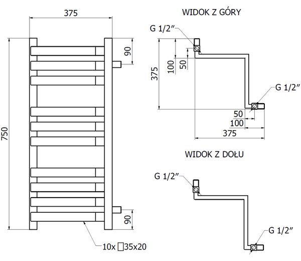 Mexen Loop, calorifer de baie 750 x 375 mm, 413 W, alb, W129-0750-350-00-20