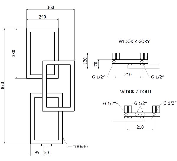Mexen Grid radiator de baie decorativ 870 x 360 mm, 209 W, negru - W215-0870-360-00-70