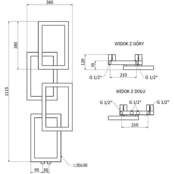 Mexen Grid, calorifer decorativ pentru baie 1115 x 360 mm, 279 W, alb, W215-1115-360-00-20