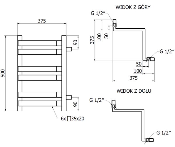 Mexen Loop, calorifer de baie 500 x 375 mm, 253 W, alb, W129-0500-350-00-20