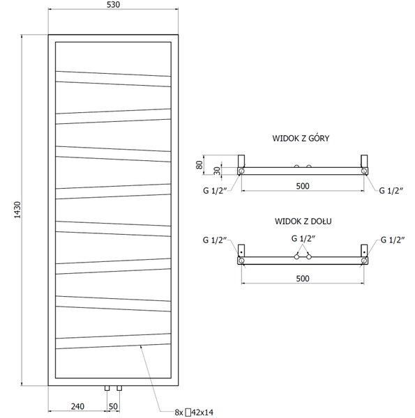 Mexen Zoom, calorifer decorativ pentru baie 1430 x 530 mm, 477 W, alb - W130-1430-530-00-20