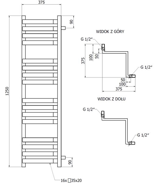 Mexen Loop, calorifer de baie 1250 x 375 mm, 666 W, alb, W129-1250-350-00-20