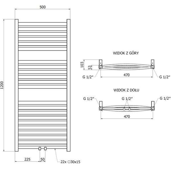 Mexen, Calorifer baie Mexen Zing 1200 x 500 mm, 513 W, antracit - W128-1200-500-00-66