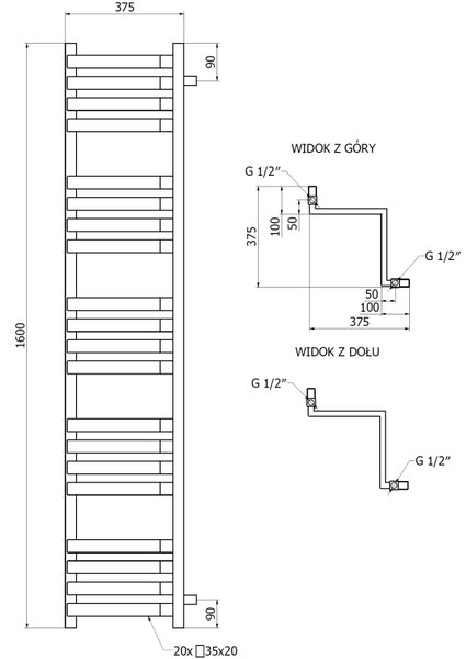 Mexen Loop, calorifer de baie 1600 x 375 mm, 837 W, alb, W129-1600-350-00-20