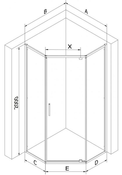 Mexen Exo cabină de duș pentagonală basculantă 80 x 80 cm, transparentă, neagră - 812-080-080-70-00