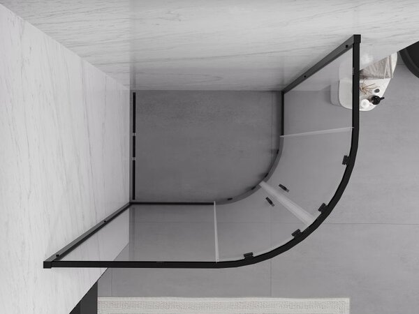 Mexen Exo cabină de duș semicirculară asimetrică de tip culisant 90 x 80 cm, transparent, negru - 8132-090-080-70-00