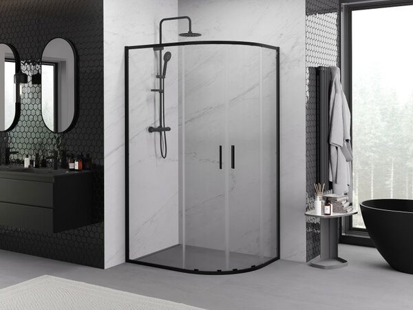 Mexen Exo cabină de duș semicirculară asimetrică de tip culisant 90 x 80 cm, transparent, negru - 8132-090-080-70-00