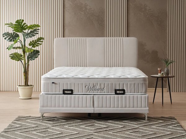 Set pat cu saltea 140x200 WINART, stofa crem - S0001, cu somiera si sp