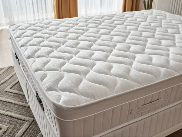 Set pat cu saltea 140x200 WINART, stofa crem - S0001, cu somiera si sp