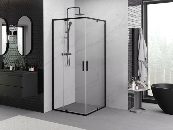 Mexen Exo cabină de duș pătrată cu deschidere de 70 x 70 cm, transparentă, neagră - 8110-070-070-70-00