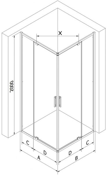 Mexen Exo cabină de duș pătrată cu deschidere de 70 x 70 cm, transparentă, neagră - 8110-070-070-70-00
