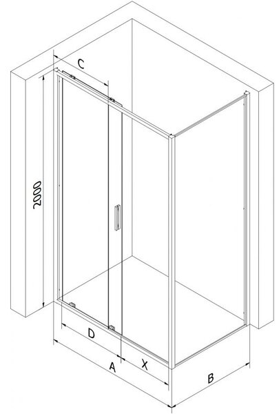 Mexen Exo cabina de duș glisantă 100 x 80 cm, transparentă, neagră - 8151-100-080-70-00