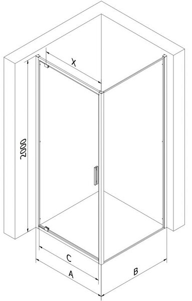 Mexen Exo cabină de duș cu deschidere 90 x 90 cm, transparentă, neagră - 8181-090-090-70-00
