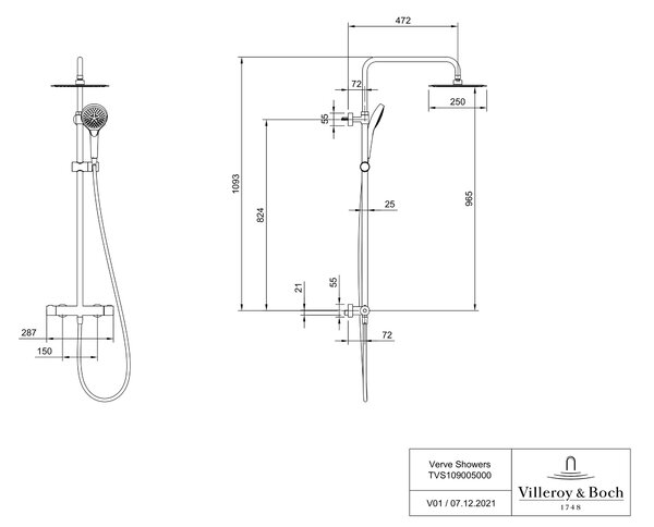 Villeroy & Boch Verve Showers set de duș perete cu termostat cu duș de ploaie crom TVS10900500061