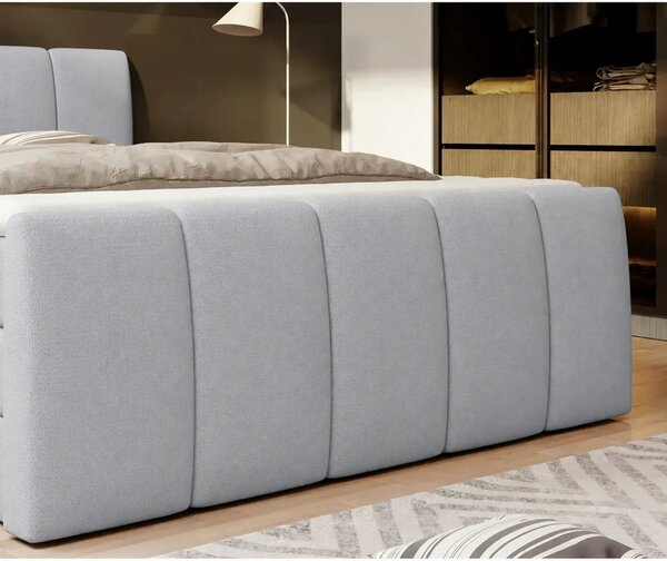 Pat boxspring FRESCO 140x200, stofa catifelata gri deschis - Royal Vel