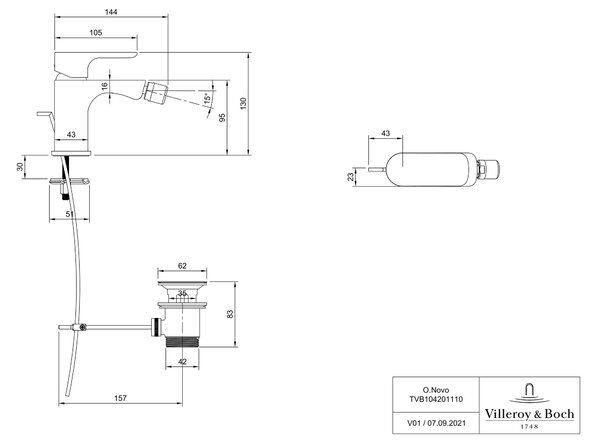 Villeroy & Boch O.Novo baterie bideu stativ crom TVB10420111061