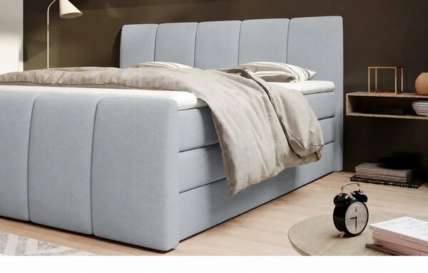 Pat boxspring FRESCO 140x200, stofa catifelata gri deschis - Royal Vel