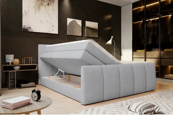 Pat boxspring FRESCO 140x200, stofa catifelata gri deschis - Royal Vel
