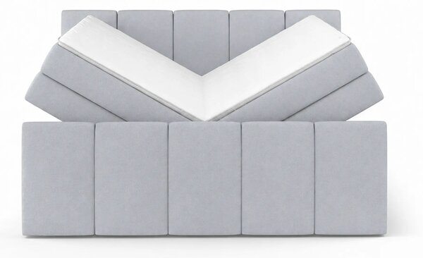 Pat boxspring FRESCO 140x200, stofa catifelata gri deschis - Royal Vel
