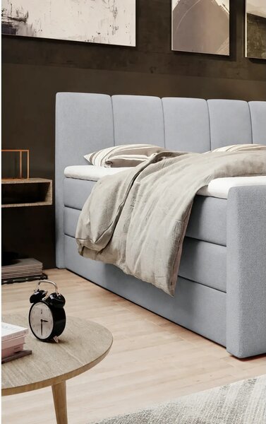Pat boxspring FRESCO 140x200, stofa catifelata gri deschis - Royal Vel