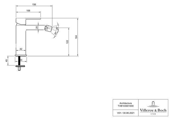 Villeroy & Boch Architectura baterie bideu stativ crom TVB10300100061