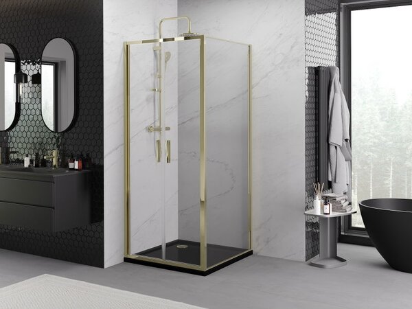 Mexen Exo cabină de duș cu ușă oscilantă 90 x 90 cm, transparentă, aurie - 814-090-090-50-00