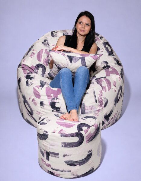 Set Fotoliu King Size cu Otoman (suport picioare) si Perna, Material Textil - Urban Mystique