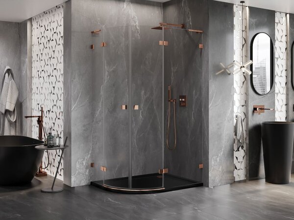 Mexen Lunar L cabină de duș semi-rotundă rabatabilă dreapta 100 x 90 cm, transparentă, aur roz - 833L-100P-090L-60-00