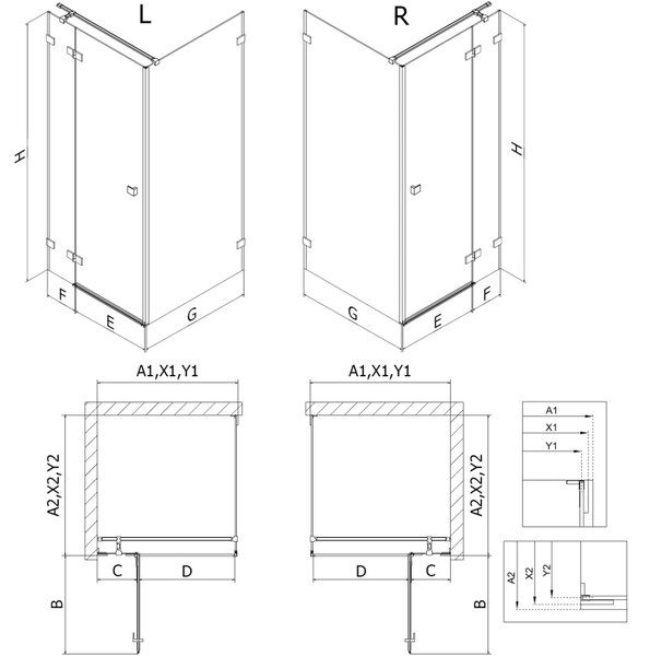 Cabină de duș pliabilă Mexen Lunar T, stânga 90 x 90 cm, sticlă transparentă de 8 mm, profil alb, 834T-090-090-20-00-L