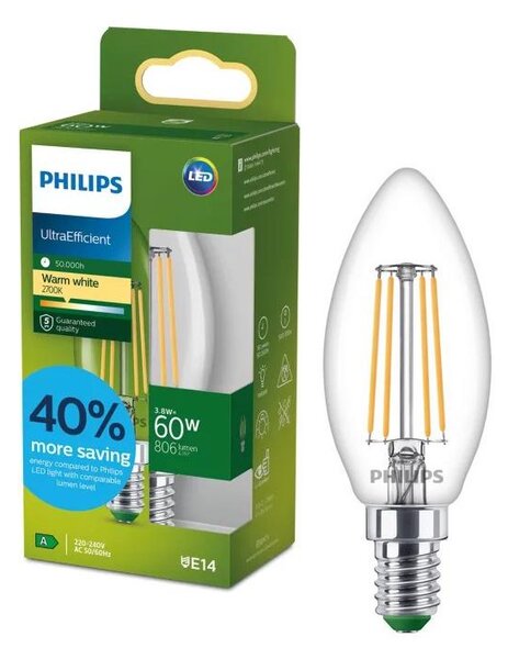 Philips Bec LED Ultraeficient Vintage B35 E14/3,8W/230V 2700K