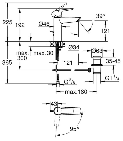 Grohe Start baterie lavoar stativ negru 235522432