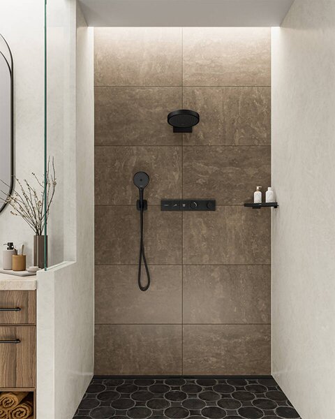Racord de duș, Hansgrohe, FixFit Q, cu suport pentru para de duș, negru mat