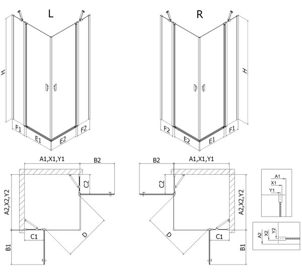 Mexen Mist Duo cabină de duș batantă 85 x 85 cm, cadru negru, negru - 8A4-085L-085P-70-70