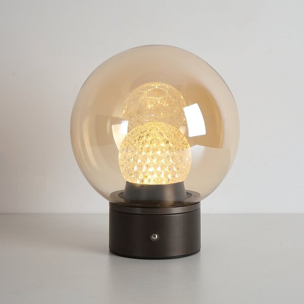 Searchlight Lampă de masă cu LED și baterie Solis, bronz, sticlă, 2.700 K, reglabil, Bronz / Alamă Veche, Camera de zi / sufragerie, Sticlă, glob
