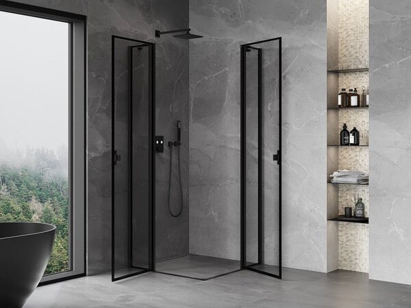 Mexen Mist Duo cabină de duș batantă 85 x 85 cm, cadru negru, negru - 8A4-085L-085P-70-70