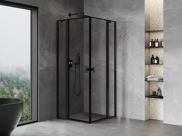 Mexen Mist Duo cabină de duș batantă 85 x 85 cm, cadru negru, negru - 8A4-085L-085P-70-70