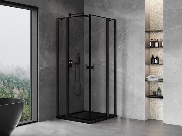 Mexen Mist Duo cabină de duș batantă 85 x 85 cm, cadru negru, negru - 8A4-085L-085P-70-70