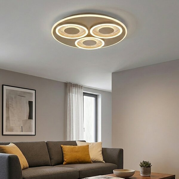 Searchlight Plafonieră LED Wreath Flush, nisip, CCT, fier, dimabil, reglabil, Bej, Camera de zi / sufragerie, Metal, Modern