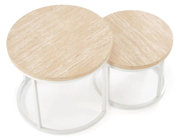 Set 2 masute cafea OREO, piatra travertin/alb
