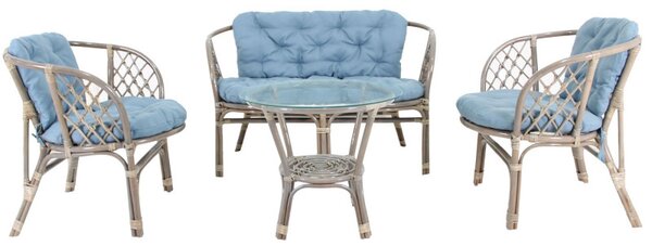Set mobilier gradina, Bahama ratan natural, 4 piese, 4 locuri, culoare Gri