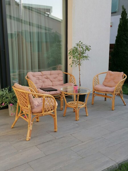 Set mobilier gradina, Bahama ratan natural, 4 piese, 4 locuri, culoare honey