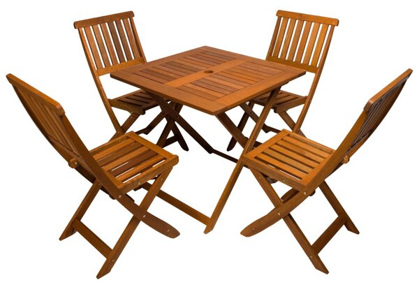 Set masa pentru terasa cu 4 scaune pliabile Hamburg, lemn, patrata 75x75x72,5 cm