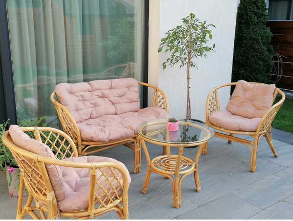 Set mobilier gradina, Bahama ratan natural, 4 piese, 4 locuri, culoare honey