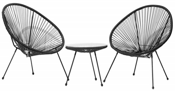 Set mobilier terasa / gradina, Acapulco, 2 fotolii si masa, metal si ratan artificial, negru