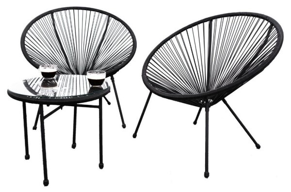 Set mobilier terasa / gradina, Acapulco, 2 fotolii si masa, metal si ratan artificial, negru