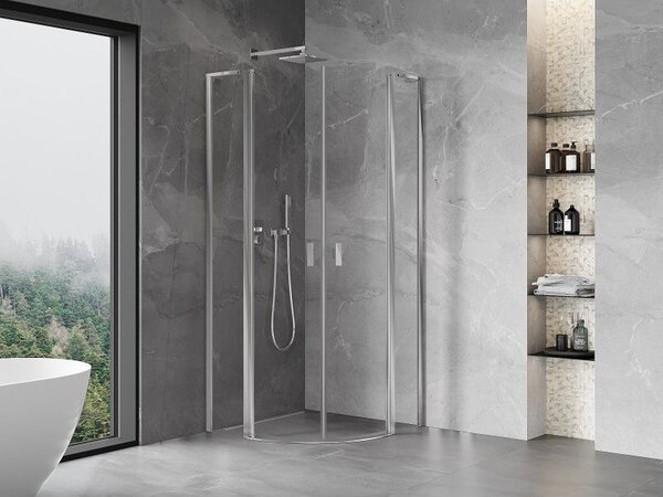 Mexen Mist L cabină de duș semi-rotundă batantă 90 x 90 cm, transparent, crom - 8A32L-090-090-01-00