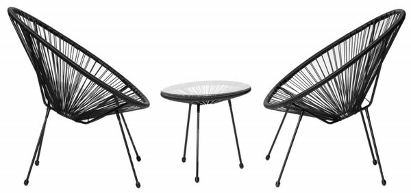 Set mobilier terasa / gradina, Acapulco, 2 fotolii si masa, metal si ratan artificial, negru