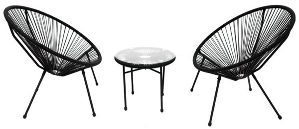 Set mobilier terasa / gradina, Acapulco, 2 fotolii si masa, metal si ratan artificial, negru