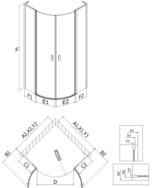 Mexen Mist L cabină de duș semi-rotundă batantă 90 x 90 cm, transparent, crom - 8A32L-090-090-01-00