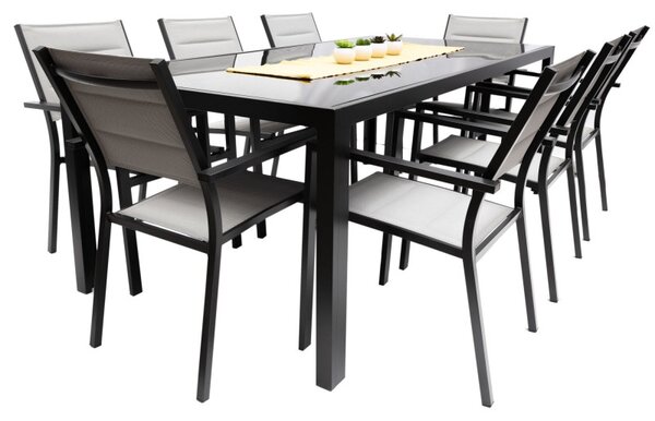 Set Terasa Luxembourg, masa neagra cu geam securizat si 8 scaune